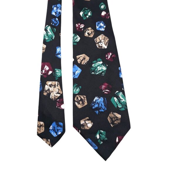 COUNTESS MARA Black Geometric Print Tie Necktie 100% Silk Made in USA - Picture 3 of 6